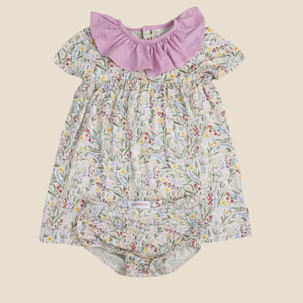 Magnetic Me Floral Modal Dress Ruffle Collar Diaper Cover Set 18-24 Months Pink
